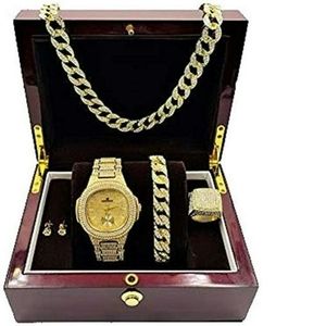 Diamond Watch Gold Necklace Cuban Link Bracelet